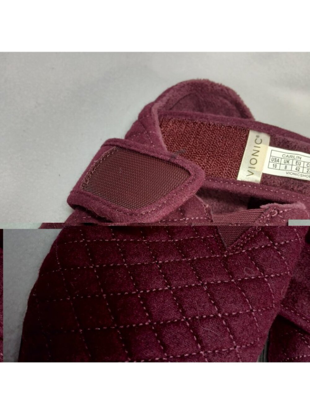 Vionic Carlin Adjustable Hook and Loop Burgandy Quilted Pattern Orthotic Size 10 - Picture 9 of 16